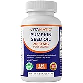 Vitamatic Pumpkin Seed Oil 2000mg Softgel Capsules per Serving - 180 Softgels - 1000mg per softgel