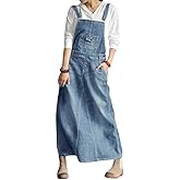 chouyatou Women's Vintage Adjustable Strap Denim Overall Dress Distressed A-Line Pinafore Bib Jean Dress