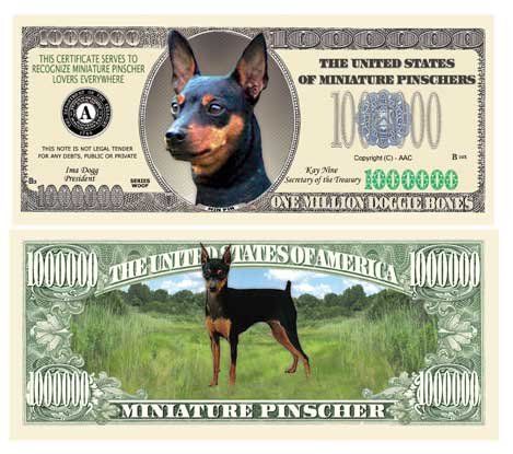 Set of 5 - Miniature Pinscher Dog Million Dollar Bill