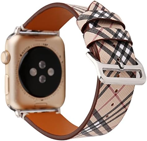MagicFeel Khaki Clor Tartan Plaid Style Replacement Strap Wrist Band Compatible for Apple Watch iwatch Series 1 Series 2 Series 3 (Lattice Khaki-42mm)