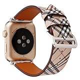 HotGlows 42mm 44mm Tartan Plaid Style Replacement Strap Wrist Band with Silver Metal Adapter Compatible with Apple Watch Series 4 3 2 1