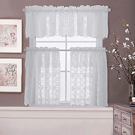 Beesclover Solid Color Lace Short Window Curtain For Kitchen Cafe