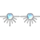 KQF Tiny Sun Stud Earrings for Women Sterling Silver Moonstone/Turquoise/Opal/Lapis Lazuli Earrings Gifts for Women