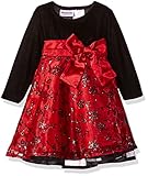 Blueberi Boulevard Baby Girls' Long Sleeve Flocked and Glitter Emb Overlay Dress