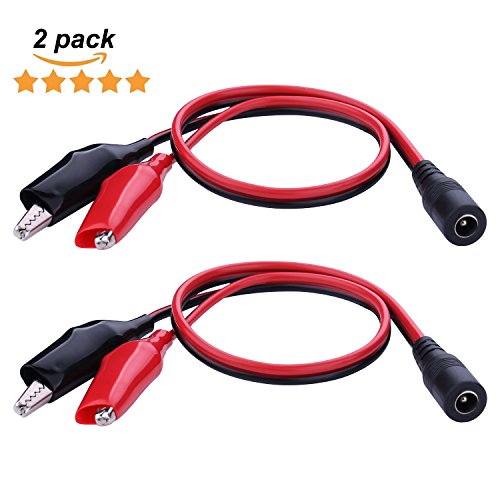 2Pack Dual Alligator Clips to 5.5x2.1mm Male Plug Connector Cable for 5V/12V/24V LED Strip Light, Portable CCTV, Networking and More