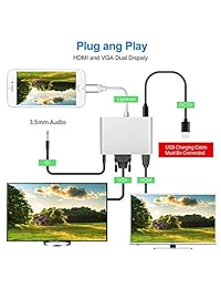Dadapoo 2019   Adaptador HDMI VGA AV para iPhone X, 8, 8 Plus, 7, 7 Plus, 6, 6S, 6S Plus, 5, 5S, iPad, iPod a proyector HDTV, color plateado