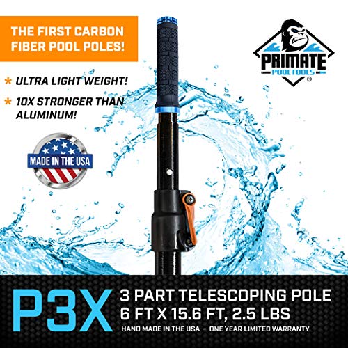 Primate Pool Tools P3X 6 X 15.6 ft Carbon Fiber Pool Pole only 2.5 lbs