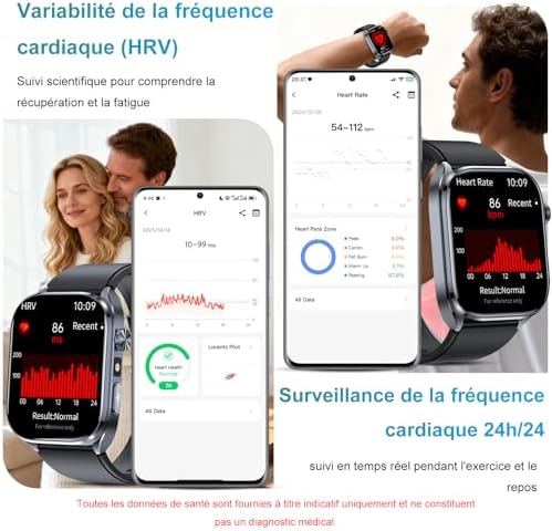 Montre Connectée Homme avec ECG+HRV, 2.0" AI-GPT Smartwatch avec Torche LED