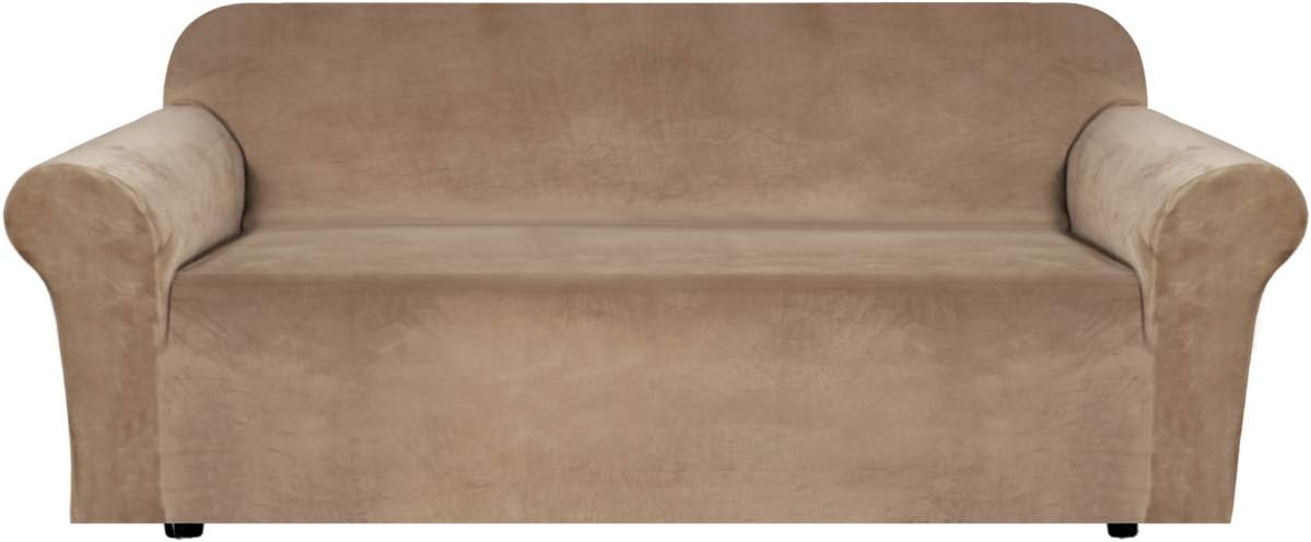 Slipcovers - H.VERSAILTEX Stretch Velvet Sofa Covers for 3 Cushion Couch Covers Sofa Slipcovers Furniture Protector Soft with Non Slip Elastic Bottom, Crafted from Thick Comfy Rich Velour (Sofa 72