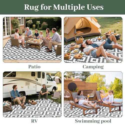Mokani Waterproof Outdoor Rug 270 x 360 cm, Polypropylene Carpet for Garden, Terrace, Balcony, Pool, Picnic, UV Protection, Easy to Clean, Foldable and Storage