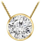Houston Diamond District 0.5 Carat Round Diamond Bezel Solitaire Pendant Necklace w/Chain (K Color I2 Clarity)