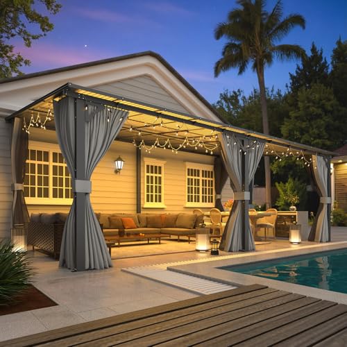 AECOJOY 12x20 Hardtop Gazebo Review: Wall-Mounted Lean-To with Curtains and Netting image 9