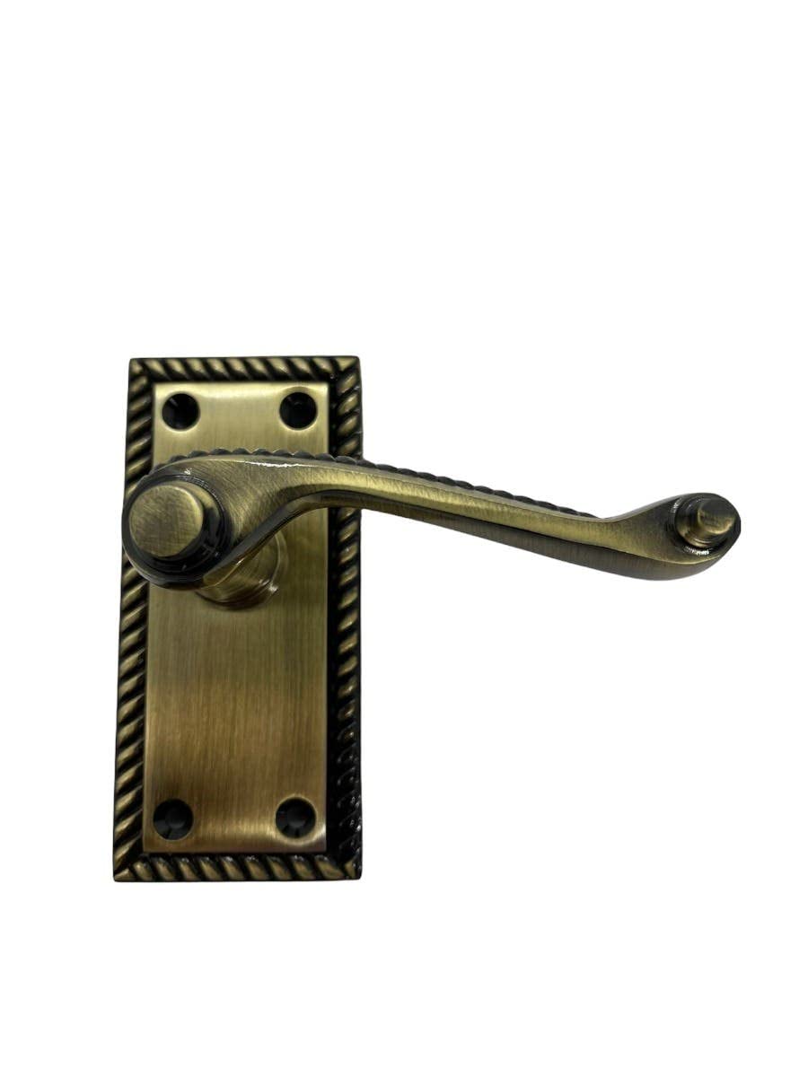 Designer Levers - Georgian Roped Design Lever Door Handles - Antique Brass - 1 Pair - Latch Door Handle - Interior Use - Short Latch