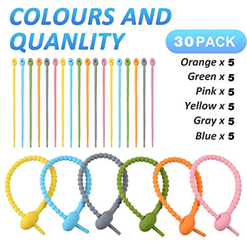 Silicone Ties, Reusable Rubber Ties 30 Pack Multi Use Twist Ties for Kitchen Food Grade Bread Tie Colorful Cable Ties - Thumbnail 3