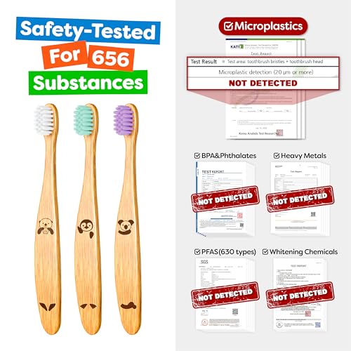 Dr. Noah Microplastic-Free Bamboo Baby Toothbrush | Dentist Designed | 656 Substances Safety Tested | BPA, PFAS & Phthalate Free | 4 Pack |Soft Bristles | Infant to Toddler, 6-12 Months, Age 2-4 Kids