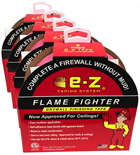 EZ Taping System Drywall Fire Tape - Self Adhesive, 250-Ft Roll - Rated for Firewall Construction on Walls and Ceilings (4-Pack Tape)