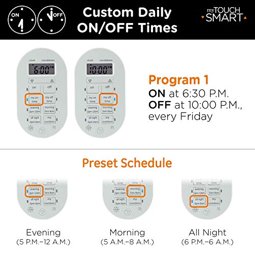 myTouchSmart Wireless Programmable Outdoor / Indoor Digital Timer with Remote, Plugin, 2