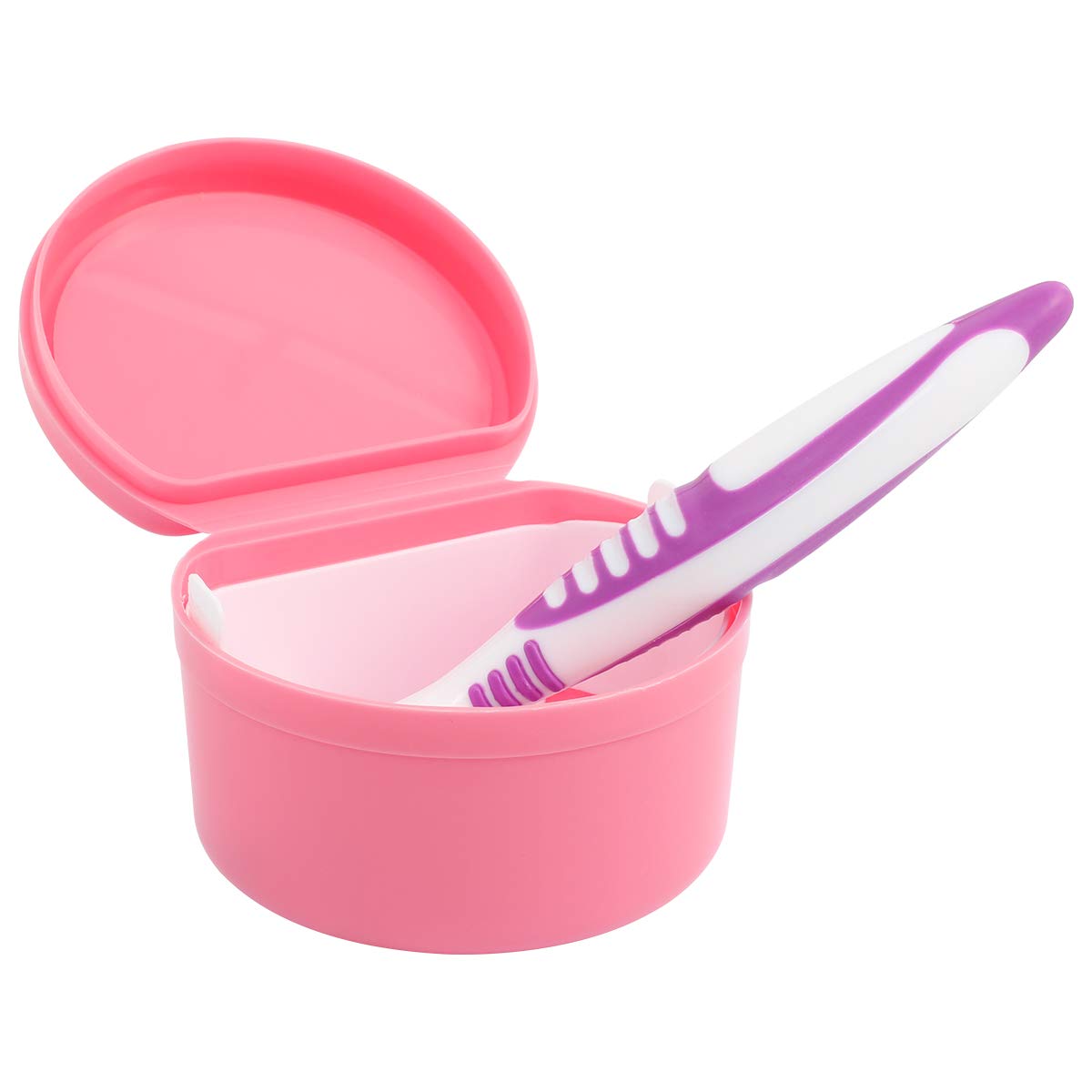 LVCHEN Denture Case Retainer False Teeth Container Box Brush Set Cup Storage with Strainer for Travel Cleaning or Overnight Soaking (Pink): Health & Personal Care
