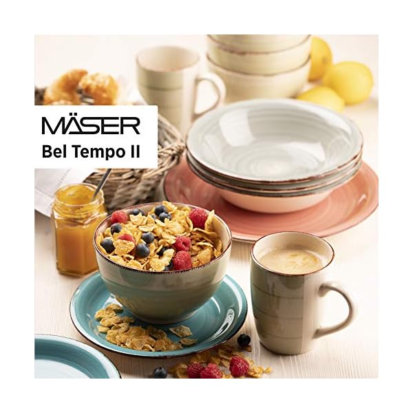MASER-931875-Bel-Tempo-II-Plate-Set-for-6-People-in-Modern-Vintage-Look-18-Piece-Dinner-Service-Hand-Painted-Ceramic-Tableware-Service-Stoneware-Smoke-Blue MÄSER 931876 Bel Tempo II Plate Set for 6 People in Modern Vintage Look, 18-Piece Dinner Set, Hand-Painted Ceramic…
