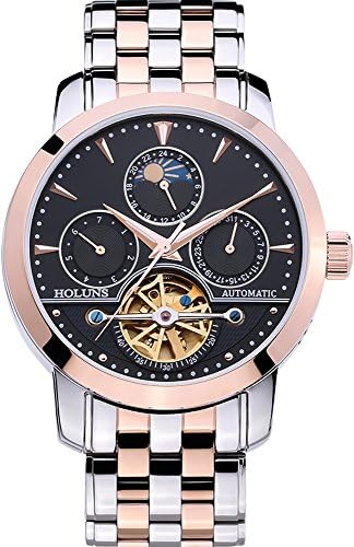 Men's Multifunction 24H Moon Phase Sapphire Calendar Hollow Flywheel Water Resistant Automatic Watch