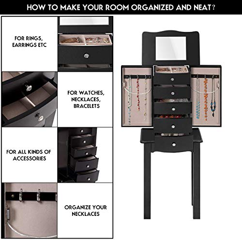 Giantex Jewelry Chest Armoire Standing with Mirror, Wood Large