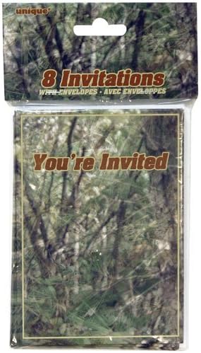 Camouflage Camo Party Supplies Invitations 8 Count with Envelopes