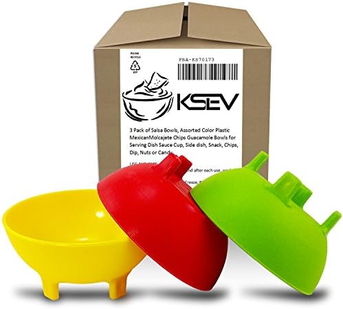 3 Pack of Salsa Bowls, Plastic Mexican Molcajete Chips Guacamole, Serving Dish, Sauce Cup, Side dish, Snack, Chips, Dip, Nuts or Candy. Great to use at any event. (Multi-color)
