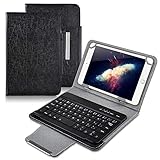 Universal 8 inch Tablet Keyboard Case, 【DETUOSI】 Wireless Bluetooth Removable Keyboard + Folio PU Leather Cover + Stand, Travel Portable Leather Sleeve for iOS/Android/Windows 8.0'' Tablet，(Black)