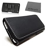 For LG G3 Vigor SIDEWAYS BLACK DELUXE TEXTURE LEATHER CASE CARRYING POUCH HOLSTER with BUILT IN BELT LOOP , BELT CLIP + AIS cell phone Microfiber Cleaning Cloth (By All_Instore)