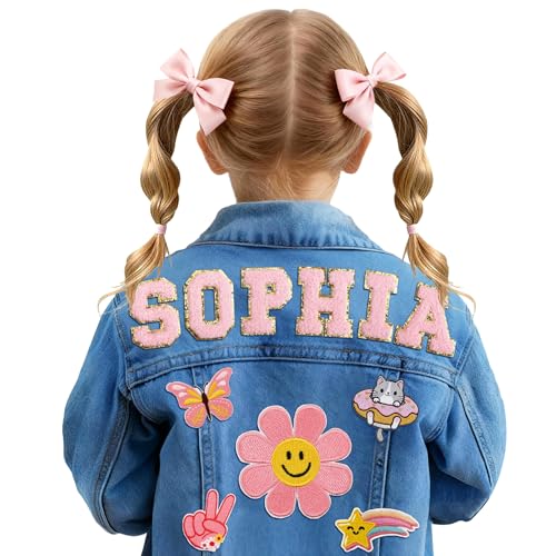 Woodemon Personalized Kids Denim Jacket with Names, Custom Long Sleeve Jean Jacket for Girls Boys Toddler (1-8 Years) Clothes, Daily Outerwear Jacket, 1-8 Year Old Girl Boy Birthday Christmas Gifts