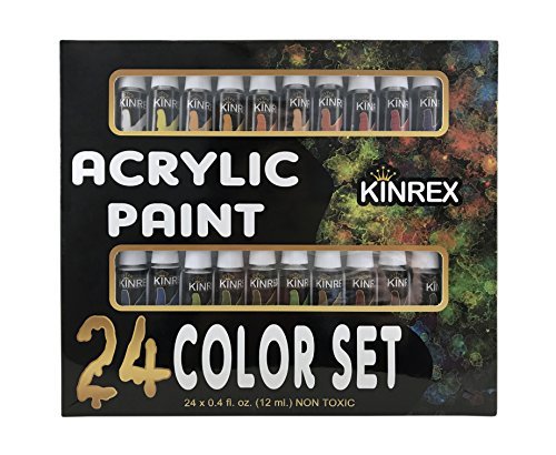 KINREX Acrylic Paint Set - Non Toxic & Vibrant Colors - 12 ml Each - 24 Color Art Set - Crafts for Adults and Kids
