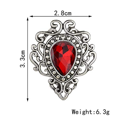 MYANAIL Vintage Silver Color Men's Brooches for Women Lovely Water Drop Badge Flame Crystal Brooch Lapel Pins Fashion Jewelry (Red)