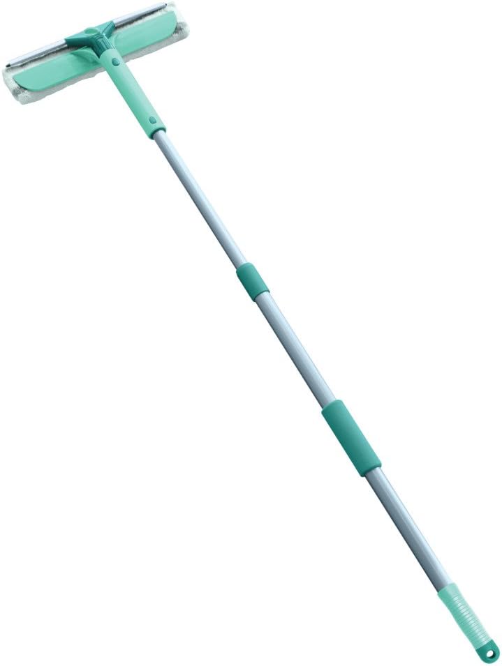 Leifheit Fensterwischer Classic Telescope, 3in1 Fensterreiniger mit Mikrofaserbezug für hartnäckigen Schmutz, ausziehbare Teleskopstange von 90 bis 150 cm, Abzieher für streifenfreie Fenster