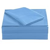 ELINEN Queen Size Percale Bed Sheets, 200 Thread Count Cotton Polyester Blend Sheet Set,Wrinkle Free,Breathable,Crisp Refreshing Feeling, 60 Cotton 40 Polyester Cotton Rich Sheets 4 PC(Blue,Queen)