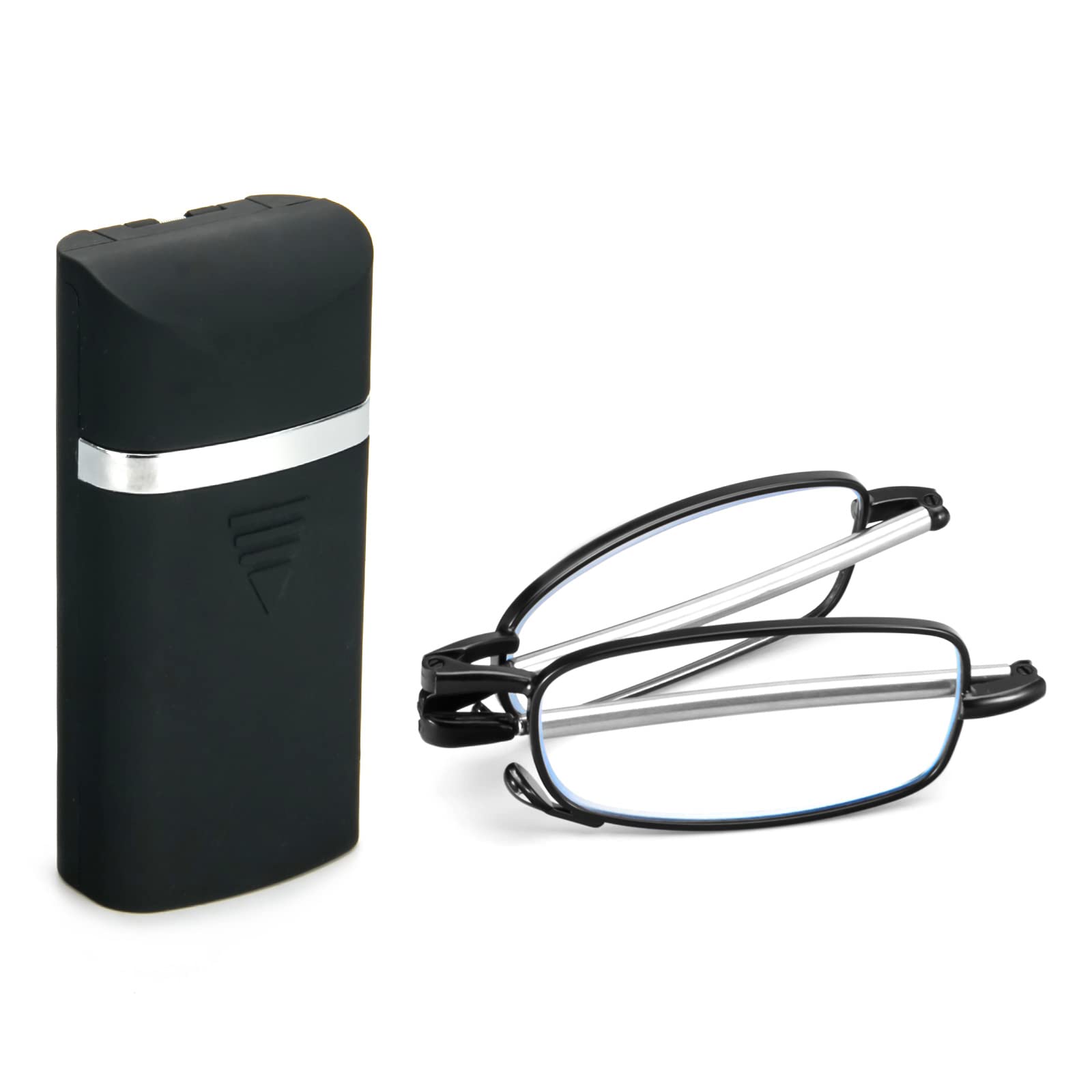KoKoBin Folding Reading Glasses with Push Cover Box and Anti-Blue Light Reading Glasses Small Portable Reader for Men and Women(Black,1.5)