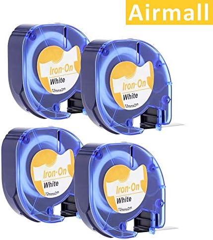 Airmall 4 Roll Replace Dymo LT Fabric Iron-on Labels 1/2 Inch 18771 Iron-on Fabric Tape for Clothes, Black Print on White LetraTag LT Labels, for DYMO Label Maker LT-100H LT100T (12 mm x 6.5 Feet)