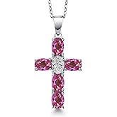 Gem Stone King 925 Sterling Silver Pink Mystic Topaz and Lab Grown Diamond Cross Pendant Necklace for Women | 2.90 Cttw | Gemstone November Birthstone | Oval 6X4MM | With 18 Inch Chain