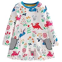 Fiream Girls Cotton Casual Longsleeve Cartoon Stripe Dresses(S0102,2T/2-3YRS)