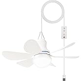 Dladeli Portable Ceiling Fan with LED Light, Mini DC 5V USB Tent Fans for RV, 16.5Inch Small USB Ceiling Fan Hanging Camping Tent Gazebo Bed Dormitory, On/Off Button Switch, Detachable Blades