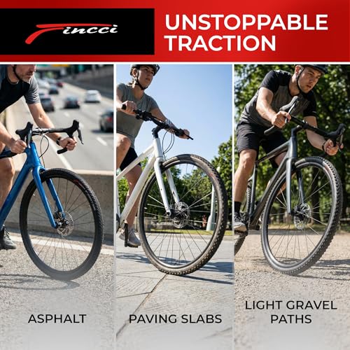 Fincci Pair of Gravel Tyres 700 x 38c (40-622) ETRTO – Ultra Light 450 g – 2 Schrader Valve Tubes Included – Nylon Puncture Protection – Ideal for Road, Hybrid and Electric Bike