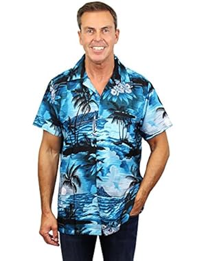 Funky Hawaiian Shirt Men Short-Sleeve Front-Pocket Surf Beach Multiple Colors