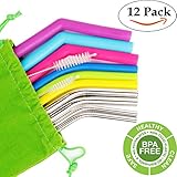 Reusable Straws Stainless Steel Straws Silicone Straws Set of 12 Packs in Different Size Drinking Straws for YETI & RITC Perfect Smoothie Straws by BONNEVIE