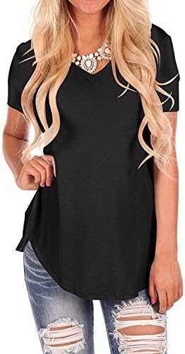 ASCHOEN Women's T-Shirt Short Sleeve V Neck Tops Blouse, Black XL