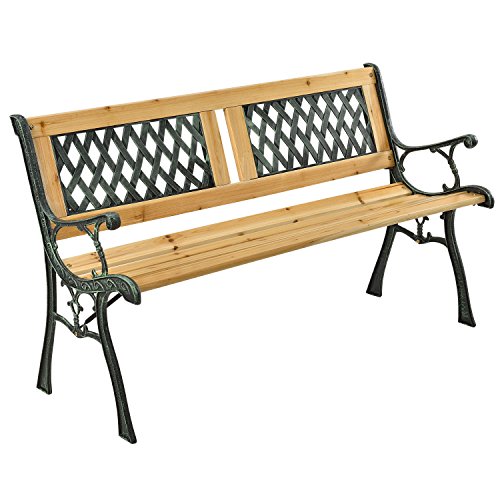 Juskys Gartenbank Sanremo - 2-Sitzer Holzbank mit Armlehnen & Rückenlehne - wetterfeste Sitzbank 122x54x73 cm - Seitenelemente aus Gusseisen