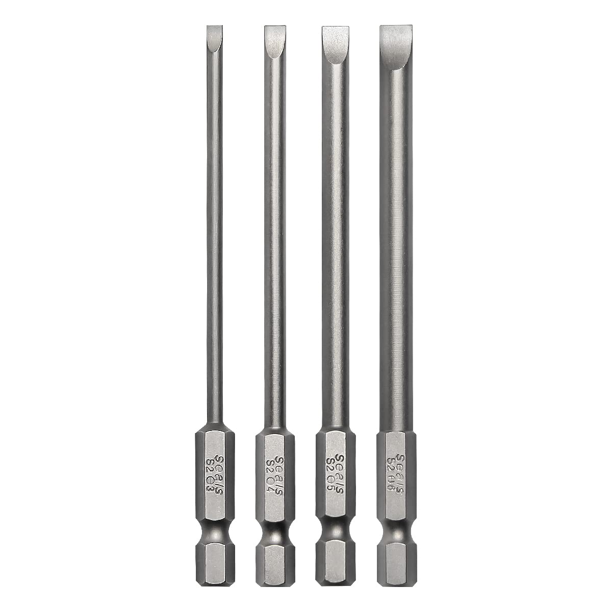 4 Pcs Flat Head Screwdriver Bit Set Slotted Screwdrivers Bits Magnetic 3mm 4mm 5mm 6mm 1/4 Inch Hex Shank 100mm Long