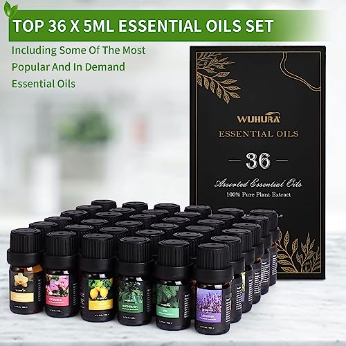 36 Pcs Essential Oils Set, Essential Oils for Diffuser, Aromatherapy, Humidifier, Fragrance Oil Scent for DIY Candle and Soap Making - Premium Grade Fragrance Oils - Peppermint, Lavender, Frankincense