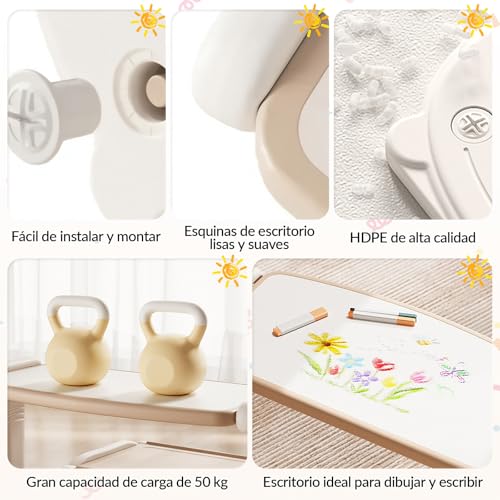 Mesa Multifuncional Para NiñOs,Convertible En Banco Y Caja De Almacenamiento,Mesa De Juguete Con Tablero De Dibujo,Incluye 20 Plantillas de Dibujo,Para Jugar, Dibujar Y Organizar Juguetes En El Hogar