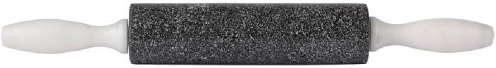 HealthSmart 16" (total length) 8" Charcoal Colored Granite Rolling Pin with White Marble Handles.