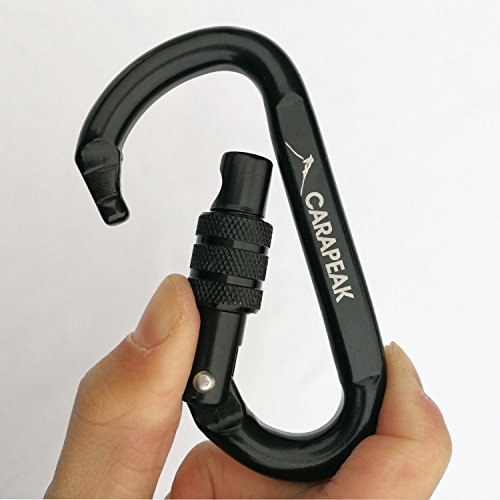 CARAPEAK 30kN Heavy Duty Screwgate Locking Snag-Free 4 Pack Set D Shape Carabiner, Strong Steel Clip for Gym, Hammock, Hunting Black - Thumbnail 2