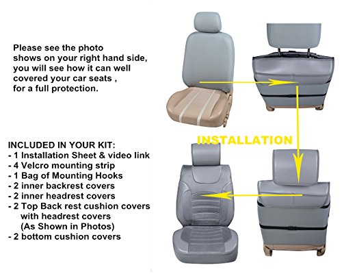 180202S Grey-2 Front Car Seat Cover Cushions Leather Like Vinyl